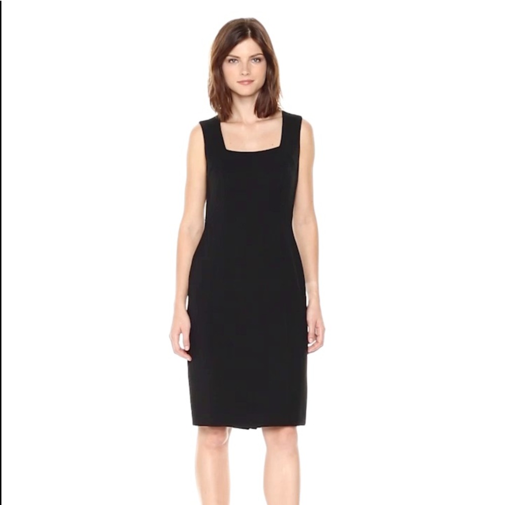 [Tahari ASL] Solid Black Square Neck Sheath Dress